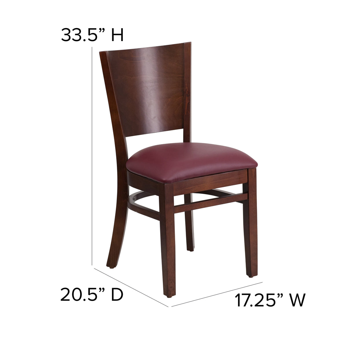 Flash Furniture XU-DG-W0094B-WAL-BURV-GG Solid Back Walnut Wood Restaurant Chair - Burgundy Vinyl Seat (Burgundy Vinyl Seat/Walnut Wood Frame) - View 4