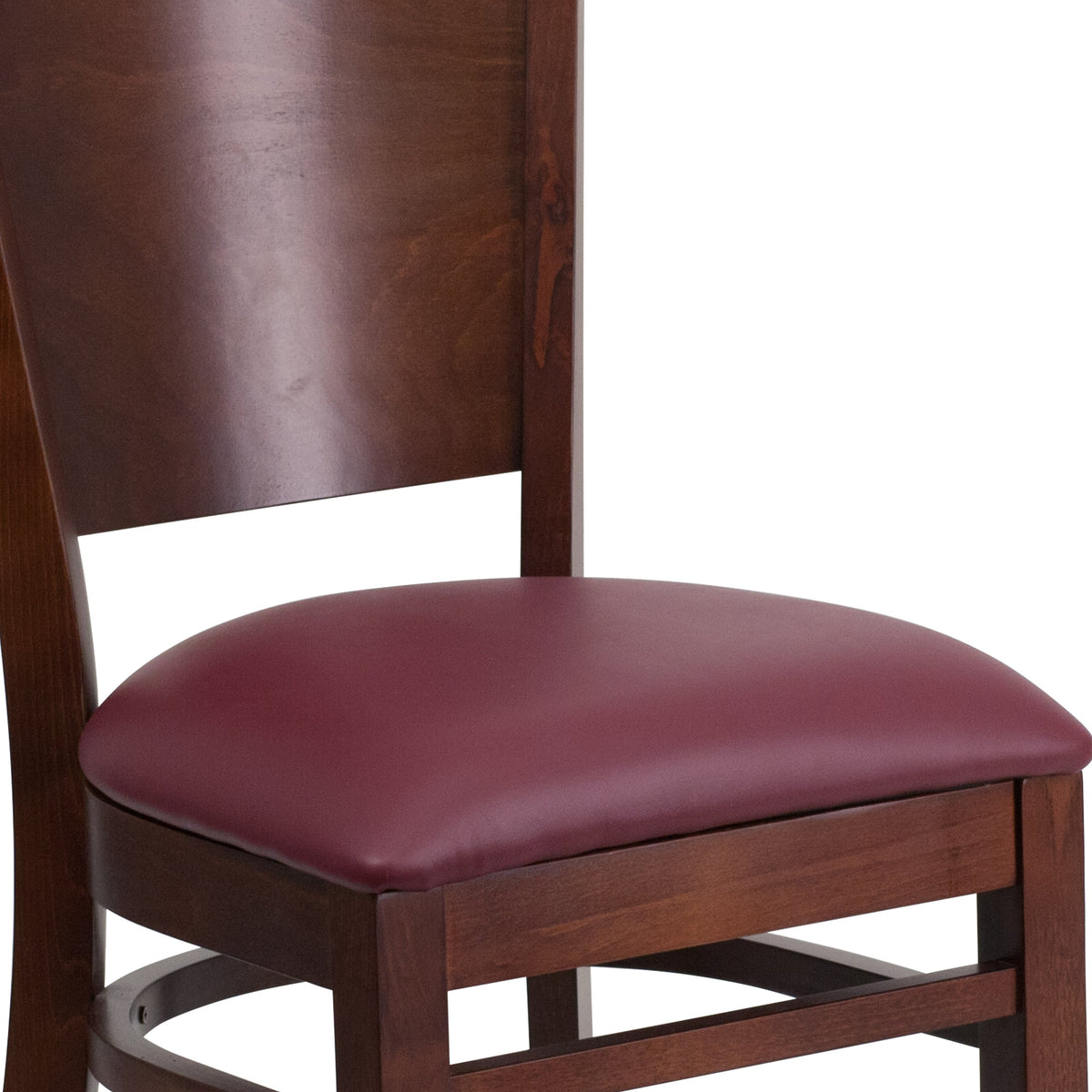Flash Furniture XU-DG-W0094B-WAL-BURV-GG Solid Back Walnut Wood Restaurant Chair - Burgundy Vinyl Seat (Burgundy Vinyl Seat/Walnut Wood Frame) - View 6