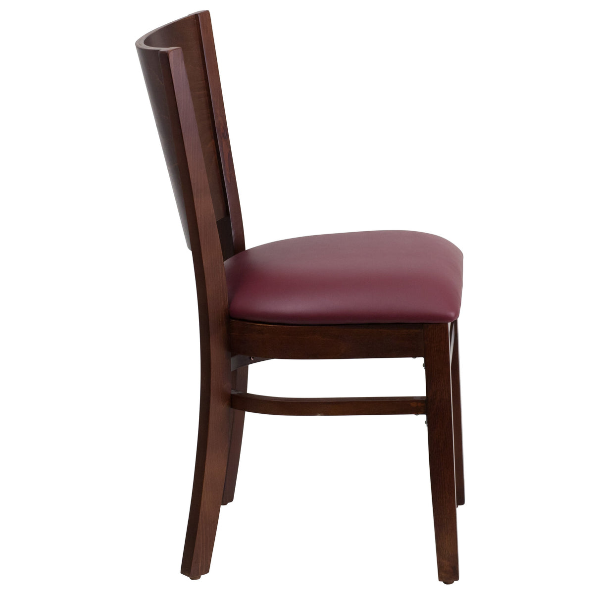 Flash Furniture XU-DG-W0094B-WAL-BURV-GG Solid Back Walnut Wood Restaurant Chair - Burgundy Vinyl Seat (Burgundy Vinyl Seat/Walnut Wood Frame) - View 7