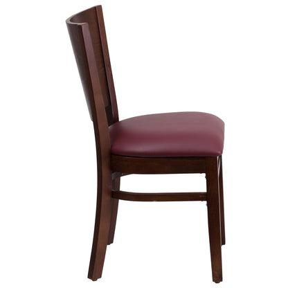 Flash Furniture XU-DG-W0094B-WAL-BURV-GG Solid Back Walnut Wood Restaurant Chair - Burgundy Vinyl Seat (Burgundy Vinyl Seat/Walnut Wood Frame) - View 7