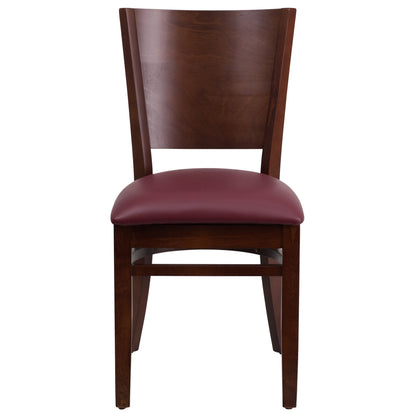 Flash Furniture XU-DG-W0094B-WAL-BURV-GG Solid Back Walnut Wood Restaurant Chair - Burgundy Vinyl Seat (Burgundy Vinyl Seat/Walnut Wood Frame) - View 8