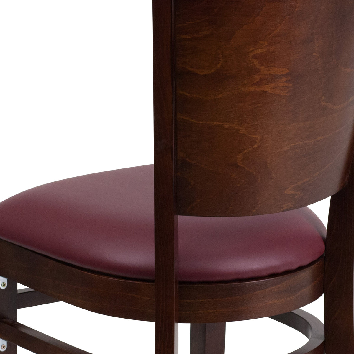 Flash Furniture XU-DG-W0094B-WAL-BURV-GG Solid Back Walnut Wood Restaurant Chair - Burgundy Vinyl Seat (Burgundy Vinyl Seat/Walnut Wood Frame) - View 9