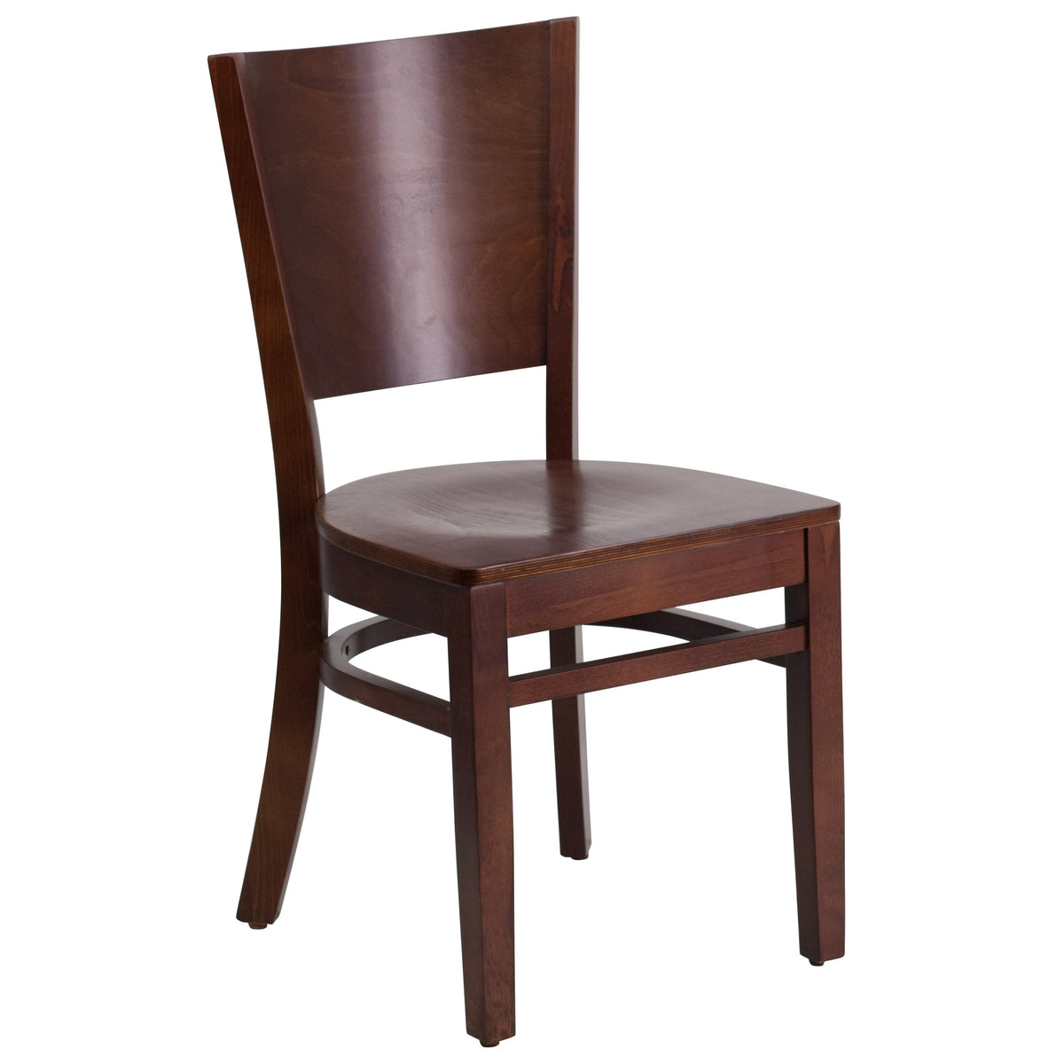 Flash Furniture XU-DG-W0094B-WAL-WAL-GG Solid Back Walnut Wood Restaurant Chair - Hospitality Seating (Walnut Wood Seat/Walnut Wood Frame) - Main view