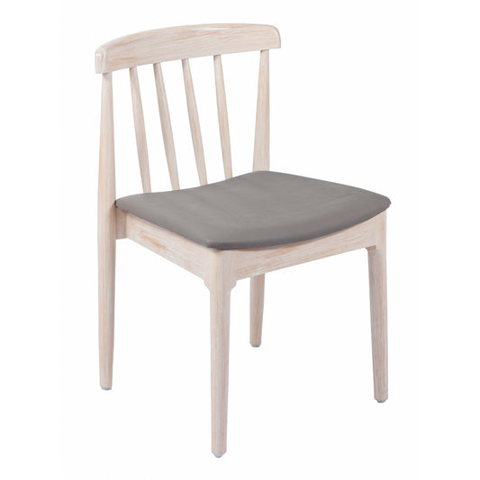 Flash Furniture XU-DG-W0359-ANTWHT-GG Commercial Solid Wood Dining Chair with Vinyl Padded Seat - Antique White/Beige (Beige Vinyl Seat/Antique White Wood Frame) - Main view