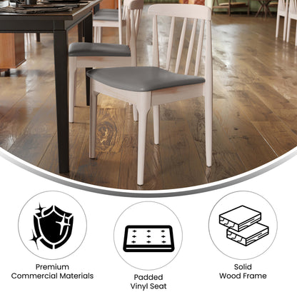 Flash Furniture XU-DG-W0359-ANTWHT-GG Commercial Solid Wood Dining Chair with Vinyl Padded Seat - Antique White/Beige (Beige Vinyl Seat/Antique White Wood Frame) - View 3