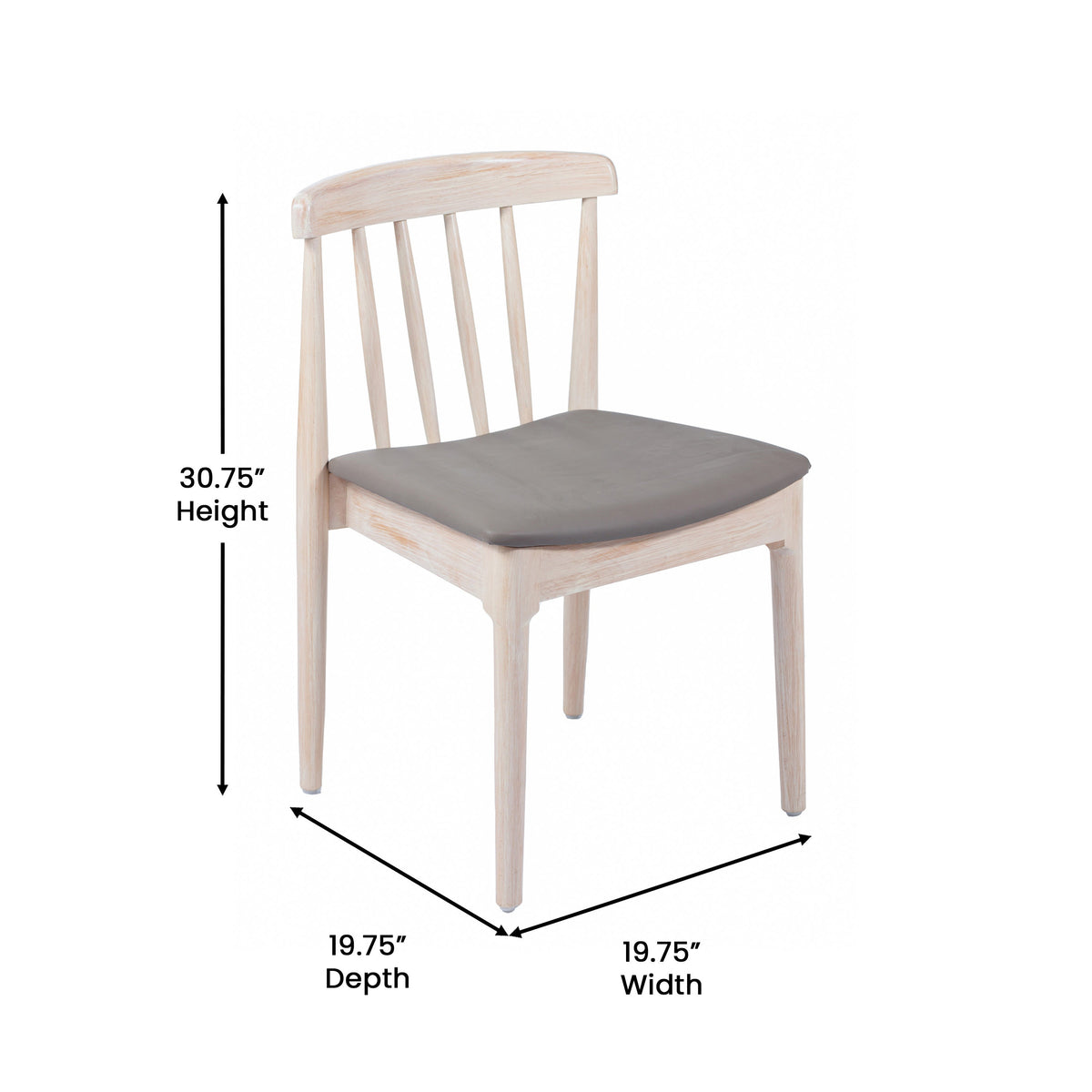 Flash Furniture XU-DG-W0359-ANTWHT-GG Commercial Solid Wood Dining Chair with Vinyl Padded Seat - Antique White/Beige (Beige Vinyl Seat/Antique White Wood Frame) - View 4