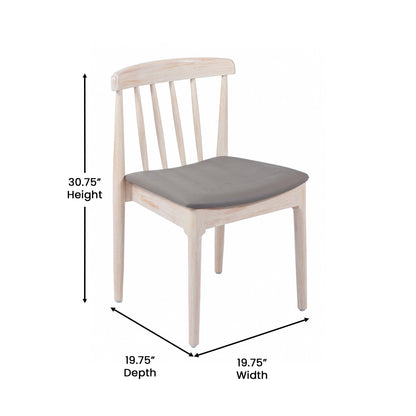 Flash Furniture XU-DG-W0359-ANTWHT-GG Commercial Solid Wood Dining Chair with Vinyl Padded Seat - Antique White/Beige (Beige Vinyl Seat/Antique White Wood Frame) - View 4