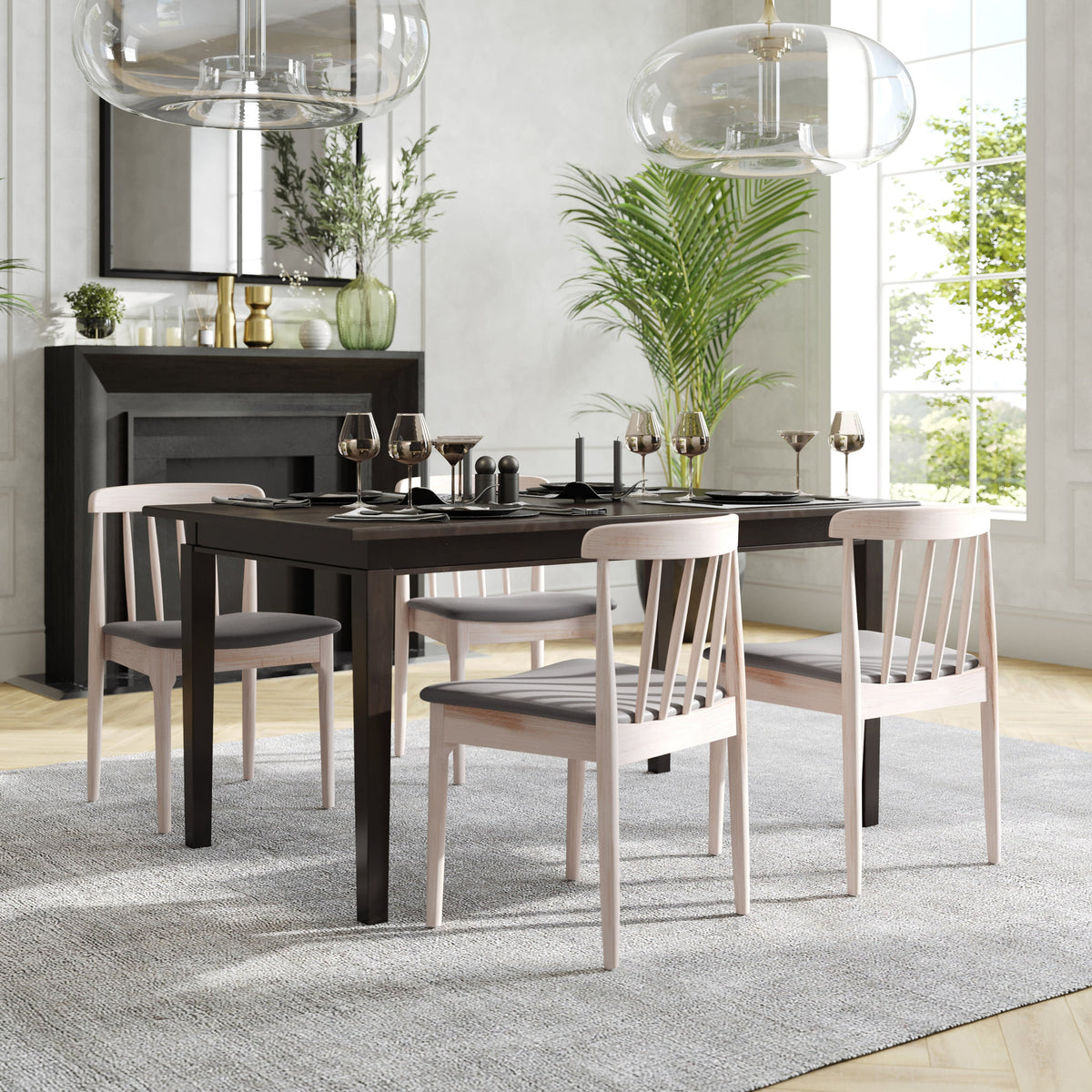 Flash Furniture XU-DG-W0359-ANTWHT-GG Commercial Solid Wood Dining Chair with Vinyl Padded Seat - Antique White/Beige (Beige Vinyl Seat/Antique White Wood Frame) - View 5