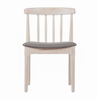 Flash Furniture XU-DG-W0359-ANTWHT-GG Commercial Solid Wood Dining Chair with Vinyl Padded Seat - Antique White/Beige (Beige Vinyl Seat/Antique White Wood Frame) - View 9