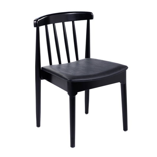 Flash Furniture XU-DG-W0359-BLK-GG Commercial Solid Wood Dining Chair with Vinyl Padded Seat - Black/Black (Black Vinyl Seat/Black Wood Frame) - Main view