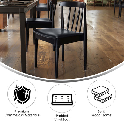 Flash Furniture XU-DG-W0359-BLK-GG Commercial Solid Wood Dining Chair with Vinyl Padded Seat - Black/Black (Black Vinyl Seat/Black Wood Frame) - View 3