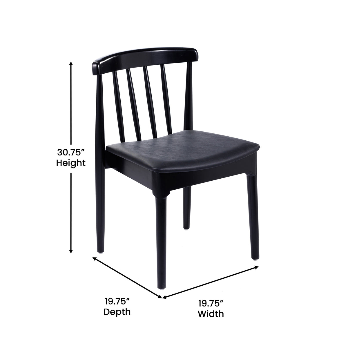 Flash Furniture XU-DG-W0359-BLK-GG Commercial Solid Wood Dining Chair with Vinyl Padded Seat - Black/Black (Black Vinyl Seat/Black Wood Frame) - View 4