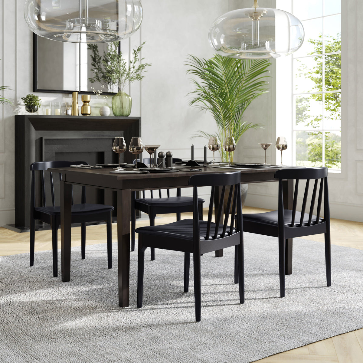 Flash Furniture XU-DG-W0359-BLK-GG Commercial Solid Wood Dining Chair with Vinyl Padded Seat - Black/Black (Black Vinyl Seat/Black Wood Frame) - View 5