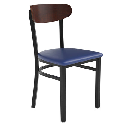 Flash Furniture XU-DG6V5BLV-WAL-GG Commercial Metal Dining Chair - Vinyl Seat and Wood Boomerang Back-Blue/Walnut - Main view