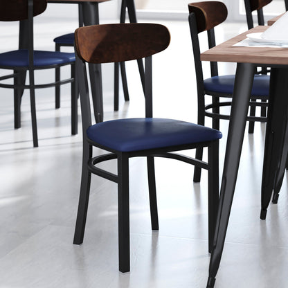 Flash Furniture XU-DG6V5BLV-WAL-GG Commercial Metal Dining Chair - Vinyl Seat and Wood Boomerang Back-Blue/Walnut - View 2