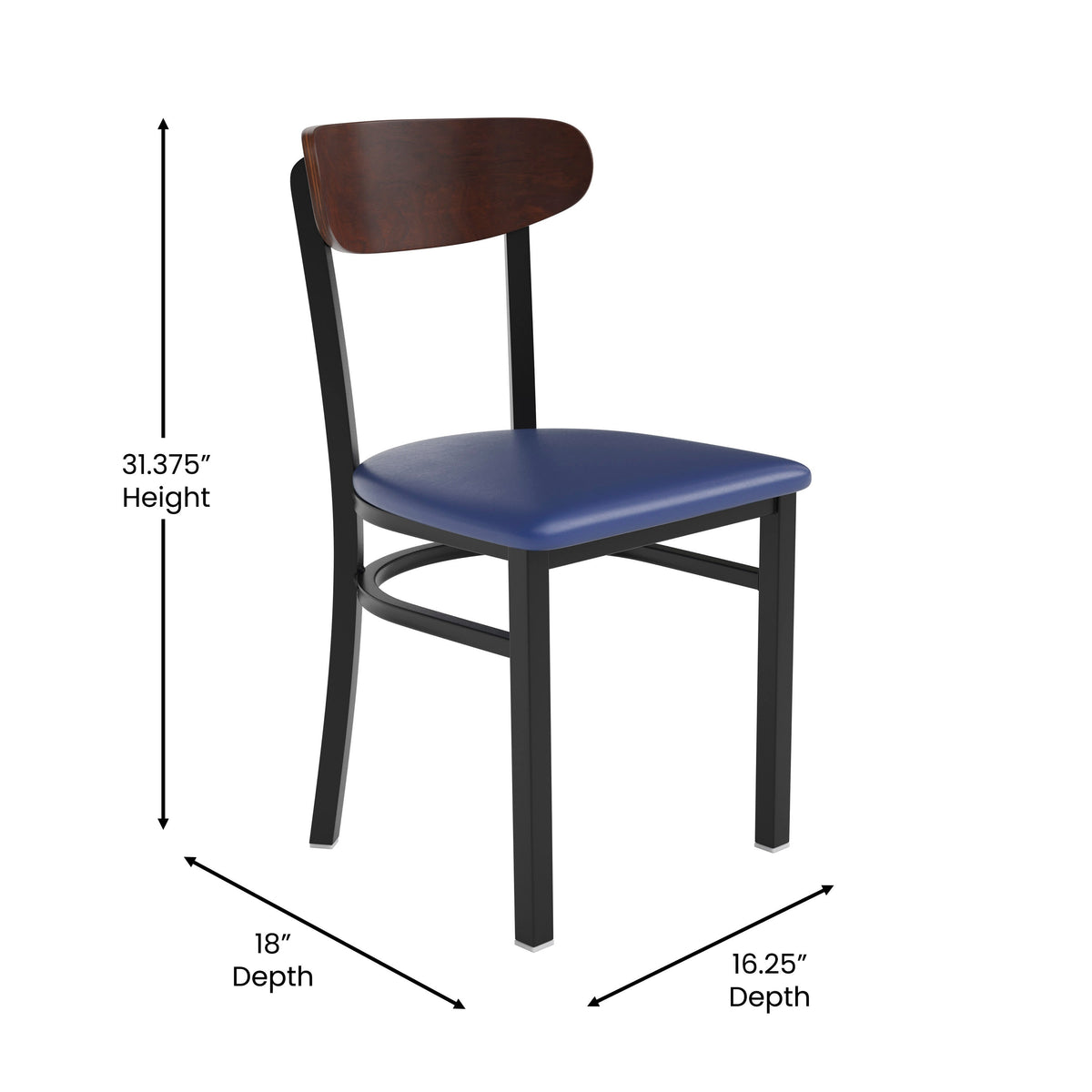 Flash Furniture XU-DG6V5BLV-WAL-GG Commercial Metal Dining Chair - Vinyl Seat and Wood Boomerang Back-Blue/Walnut - View 4