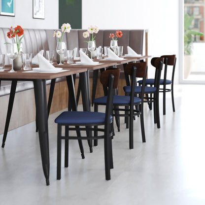 Flash Furniture XU-DG6V5BLV-WAL-GG Commercial Metal Dining Chair - Vinyl Seat and Wood Boomerang Back-Blue/Walnut - View 5
