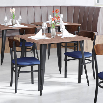 Flash Furniture XU-DG6V5BLV-WAL-GG Commercial Metal Dining Chair - Vinyl Seat and Wood Boomerang Back-Blue/Walnut - View 6