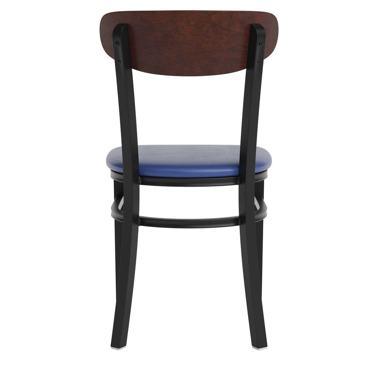 Flash Furniture XU-DG6V5BLV-WAL-GG Commercial Metal Dining Chair - Vinyl Seat and Wood Boomerang Back-Blue/Walnut - View 7