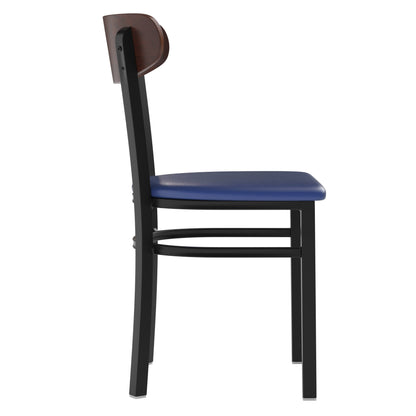 Flash Furniture XU-DG6V5BLV-WAL-GG Commercial Metal Dining Chair - Vinyl Seat and Wood Boomerang Back-Blue/Walnut - View 8