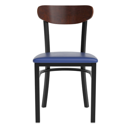 Flash Furniture XU-DG6V5BLV-WAL-GG Commercial Metal Dining Chair - Vinyl Seat and Wood Boomerang Back-Blue/Walnut - View 9