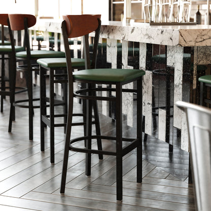 Flash Furniture XU-DG6V6GNV-WAL-GG Commercial Metal Barstool with Vinyl Seat and Wood Boomerang Back-Green/Walnut - View 2