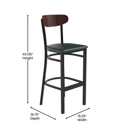Flash Furniture XU-DG6V6GNV-WAL-GG Commercial Metal Barstool with Vinyl Seat and Wood Boomerang Back-Green/Walnut - View 4