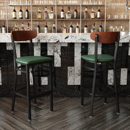 Flash Furniture XU-DG6V6GNV-WAL-GG Commercial Metal Barstool with Vinyl Seat and Wood Boomerang Back-Green/Walnut - View 5