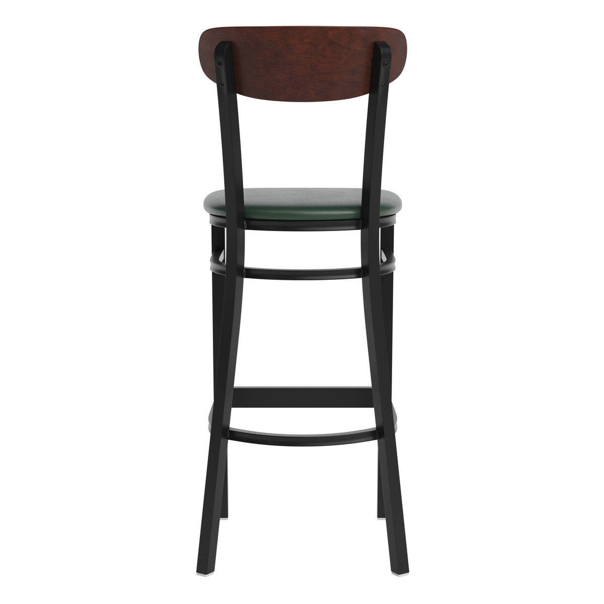 Flash Furniture XU-DG6V6GNV-WAL-GG Commercial Metal Barstool with Vinyl Seat and Wood Boomerang Back-Green/Walnut - View 7