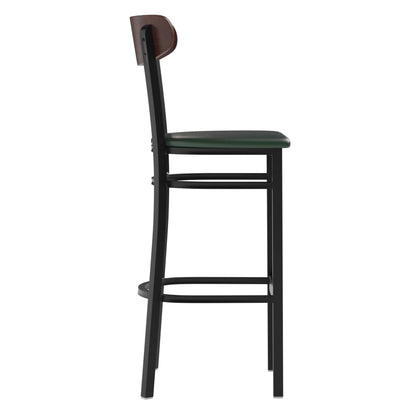 Flash Furniture XU-DG6V6GNV-WAL-GG Commercial Metal Barstool with Vinyl Seat and Wood Boomerang Back-Green/Walnut - View 8