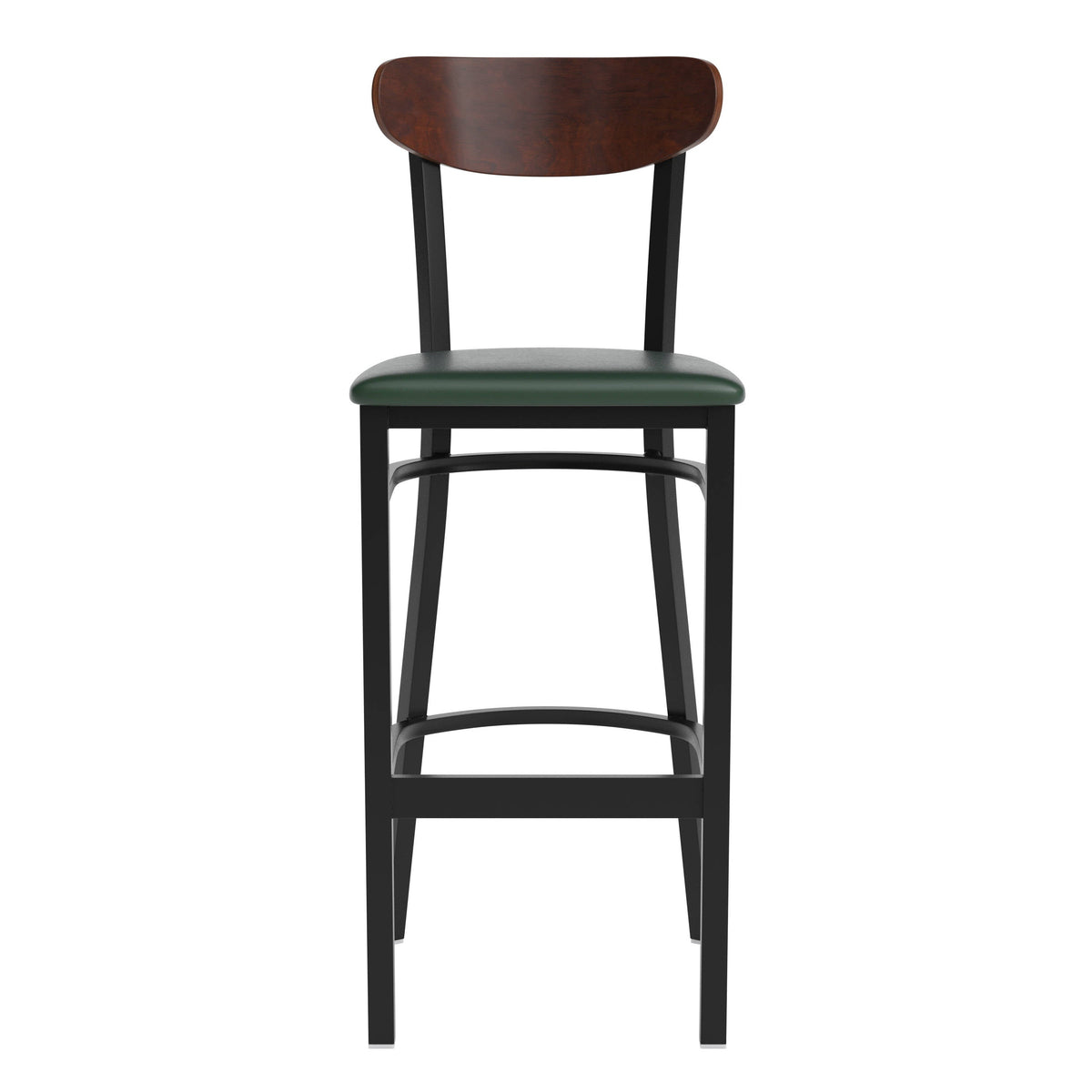 Flash Furniture XU-DG6V6GNV-WAL-GG Commercial Metal Barstool with Vinyl Seat and Wood Boomerang Back-Green/Walnut - View 9