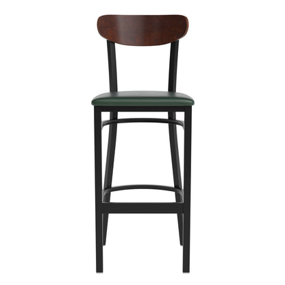 Flash Furniture XU-DG6V6GNV-WAL-GG Commercial Metal Barstool with Vinyl Seat and Wood Boomerang Back-Green/Walnut - View 9