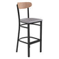 Flash Furniture XU-DG6V6GYV-NAT-GG Commercial Metal Barstool with Vinyl Seat and Wood Boomerang Back-Gray/Natural (Natural Birch Wood Back/Gray Vinyl Seat) - Main view