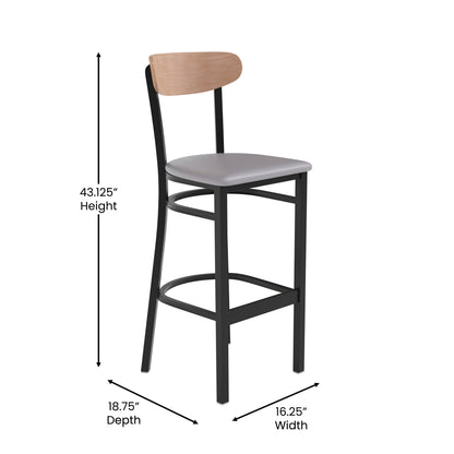 Flash Furniture XU-DG6V6GYV-NAT-GG Commercial Metal Barstool with Vinyl Seat and Wood Boomerang Back-Gray/Natural (Natural Birch Wood Back/Gray Vinyl Seat) - View 4