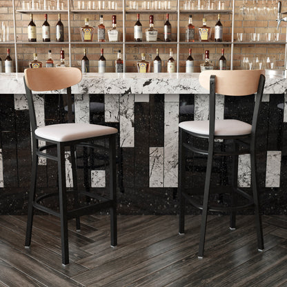 Flash Furniture XU-DG6V6GYV-NAT-GG Commercial Metal Barstool with Vinyl Seat and Wood Boomerang Back-Gray/Natural (Natural Birch Wood Back/Gray Vinyl Seat) - View 5