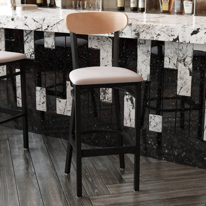 Flash Furniture XU-DG6V6GYV-NAT-GG Commercial Metal Barstool with Vinyl Seat and Wood Boomerang Back-Gray/Natural (Natural Birch Wood Back/Gray Vinyl Seat) - View 6