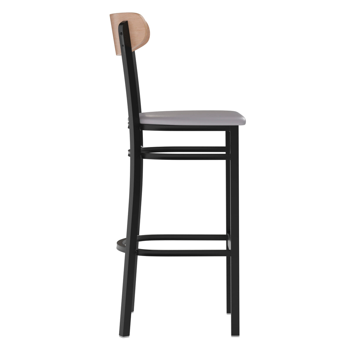 Flash Furniture XU-DG6V6GYV-NAT-GG Commercial Metal Barstool with Vinyl Seat and Wood Boomerang Back-Gray/Natural (Natural Birch Wood Back/Gray Vinyl Seat) - View 8