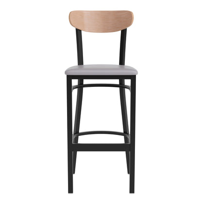 Flash Furniture XU-DG6V6GYV-NAT-GG Commercial Metal Barstool with Vinyl Seat and Wood Boomerang Back-Gray/Natural (Natural Birch Wood Back/Gray Vinyl Seat) - View 9