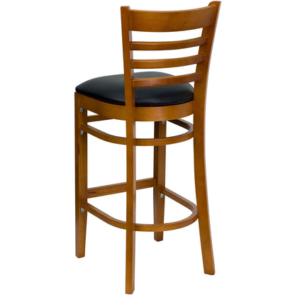 Flash Furniture XU-DGW0005BARLAD-CHY-BLKV-GG Ladder Back Cherry Wood Restaurant Barstool - Black Vinyl Seat (Black Vinyl Seat/Cherry Wood Frame) - View 3