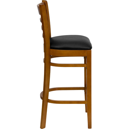 Flash Furniture XU-DGW0005BARLAD-CHY-BLKV-GG Ladder Back Cherry Wood Restaurant Barstool - Black Vinyl Seat (Black Vinyl Seat/Cherry Wood Frame) - View 4