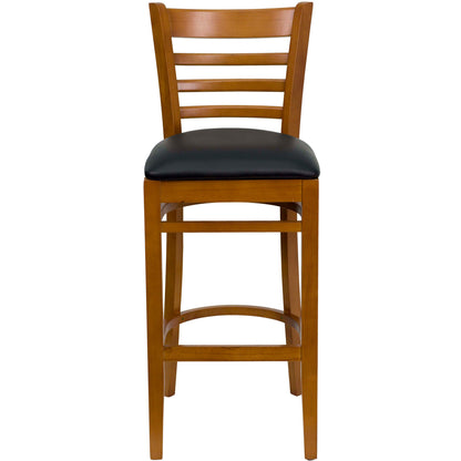 Flash Furniture XU-DGW0005BARLAD-CHY-BLKV-GG Ladder Back Cherry Wood Restaurant Barstool - Black Vinyl Seat (Black Vinyl Seat/Cherry Wood Frame) - View 5