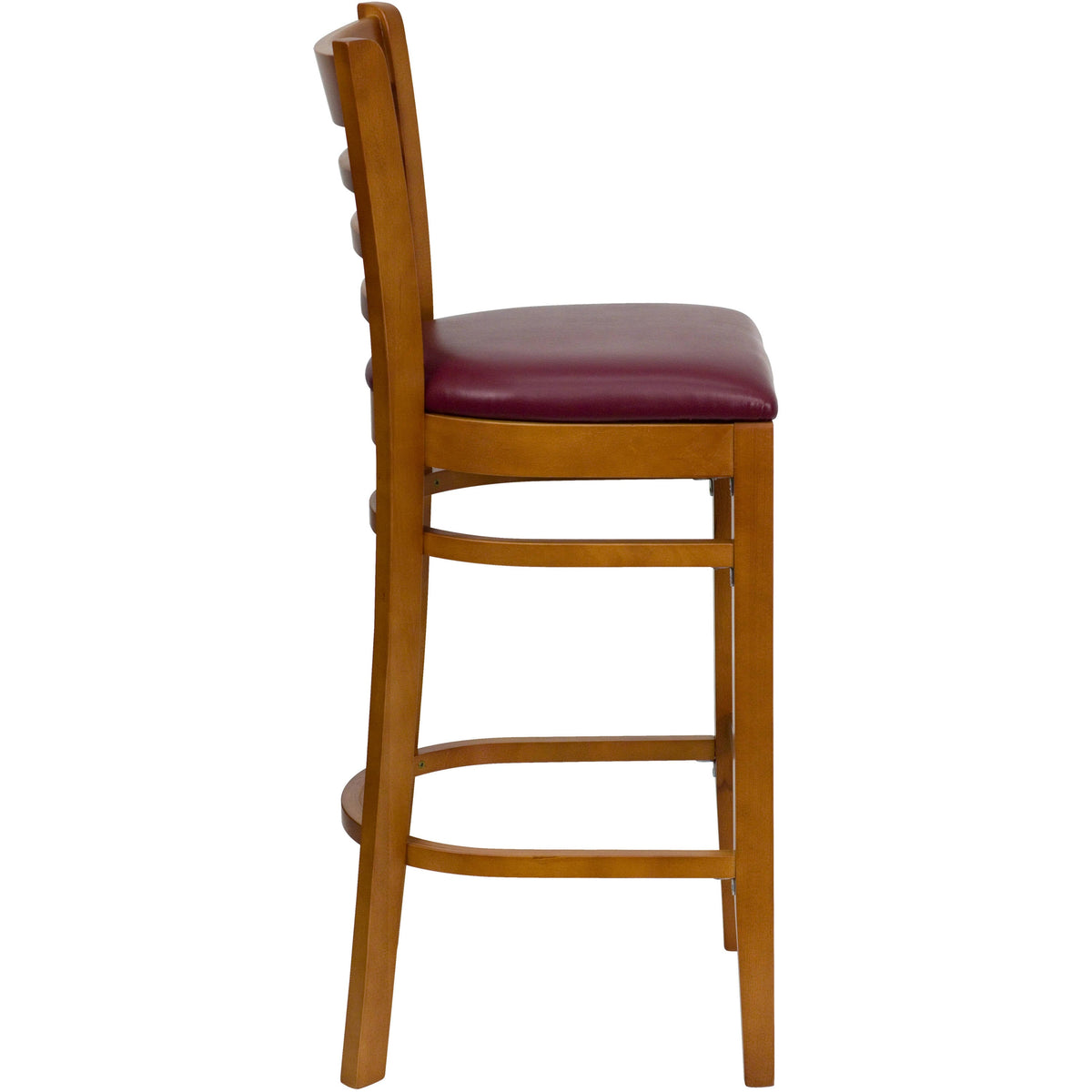 Flash Furniture XU-DGW0005BARLAD-CHY-BURV-GG Ladder Back Cherry Wood Restaurant Barstool - Burgundy Vinyl Seat (Burgundy Vinyl Seat/Cherry Wood Frame) - View 4