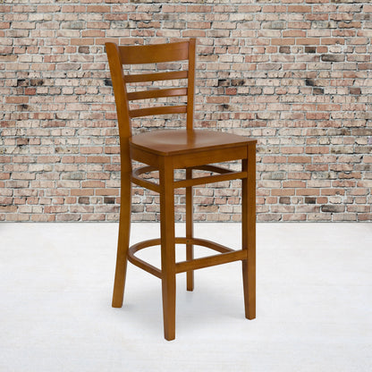Flash Furniture XU-DGW0005BARLAD-CHY-GG Ladder Back Cherry Wood Restaurant Barstool (Cherry Wood Seat/Cherry Wood Frame) - View 2