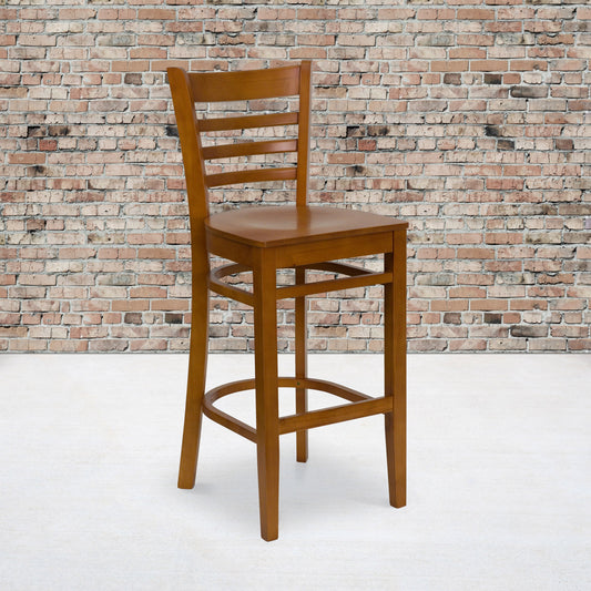Flash Furniture XU-DGW0005BARLAD-CHY-GG Ladder Back Cherry Wood Restaurant Barstool (Cherry Wood Seat/Cherry Wood Frame) - View 2