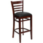 Flash Furniture XU-DGW0005BARLAD-MAH-BLKV-GG Ladder Back Mahogany Wood Restaurant Barstool - Black Vinyl Seat (Black Vinyl Seat/Mahogany Wood Frame) - Main view