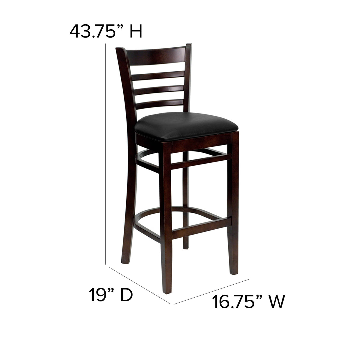 Flash Furniture XU-DGW0005BARLAD-MAH-BLKV-GG Ladder Back Mahogany Wood Restaurant Barstool - Black Vinyl Seat (Black Vinyl Seat/Mahogany Wood Frame) - View 4