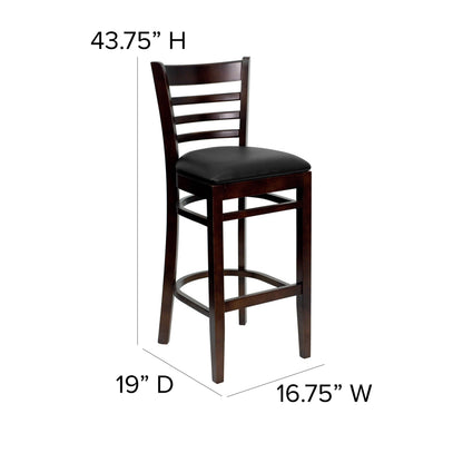 Flash Furniture XU-DGW0005BARLAD-MAH-BLKV-GG Ladder Back Mahogany Wood Restaurant Barstool - Black Vinyl Seat (Black Vinyl Seat/Mahogany Wood Frame) - View 4