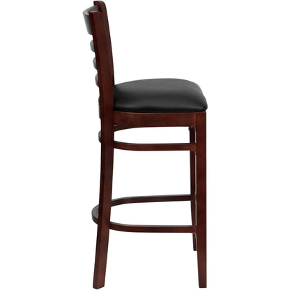 Flash Furniture XU-DGW0005BARLAD-MAH-BLKV-GG Ladder Back Mahogany Wood Restaurant Barstool - Black Vinyl Seat (Black Vinyl Seat/Mahogany Wood Frame) - View 7
