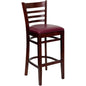 Flash Furniture XU-DGW0005BARLAD-MAH-BURV-GG Ladder Back Mahogany Wood Restaurant Barstool - Burgundy Vinyl Seat (Burgundy Vinyl Seat/Mahogany Wood Frame) - Main view