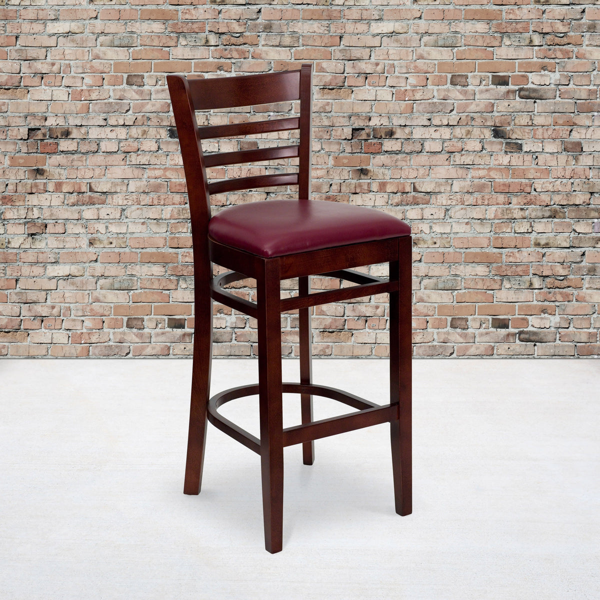 Flash Furniture XU-DGW0005BARLAD-MAH-BURV-GG Ladder Back Mahogany Wood Restaurant Barstool - Burgundy Vinyl Seat (Burgundy Vinyl Seat/Mahogany Wood Frame) - View 2